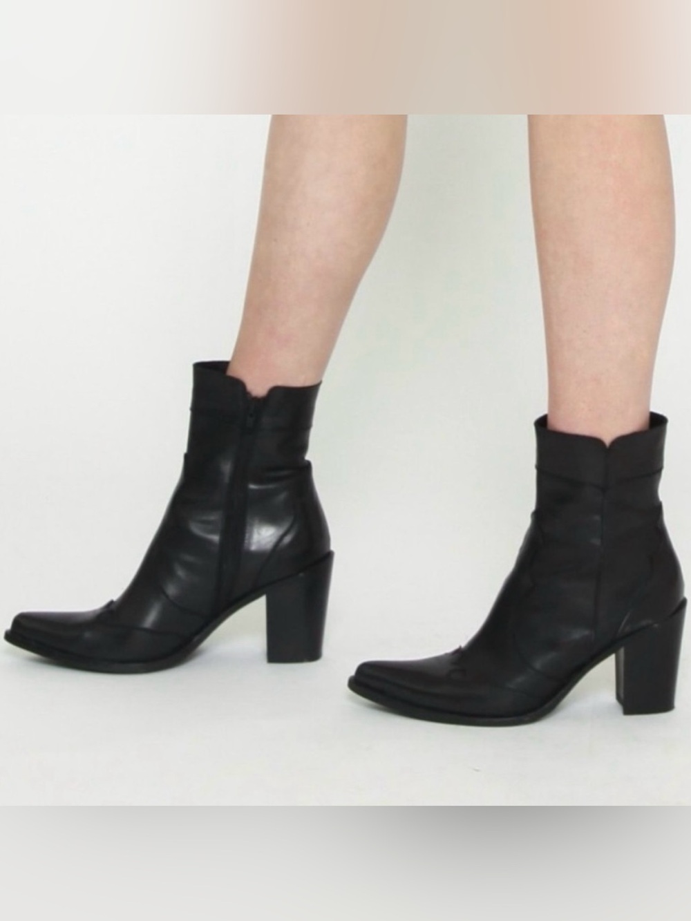 Stelle Monelle Black Leather Western Style Mid Calf Boots Size 41 Made in Italy